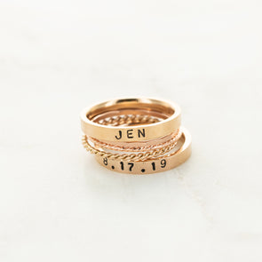 The Elizabeth Hand Stamped Ring Stack