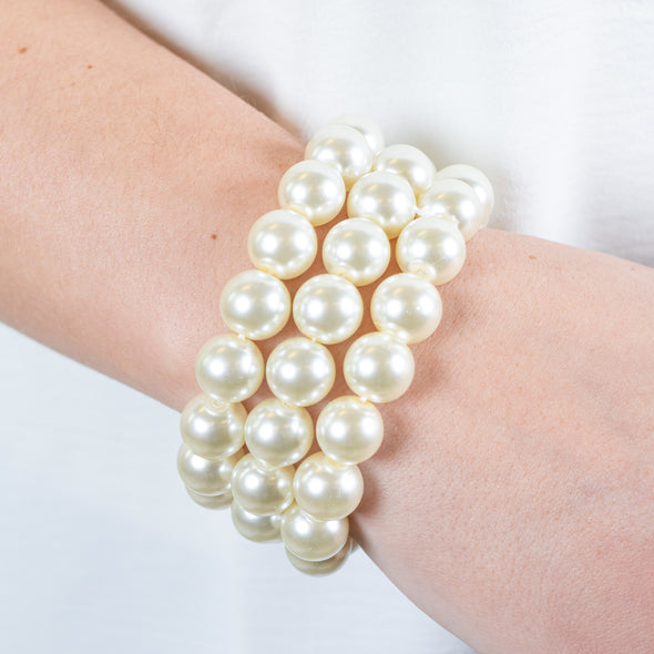 Large Glass Pearl Three Strand Bracelet Set