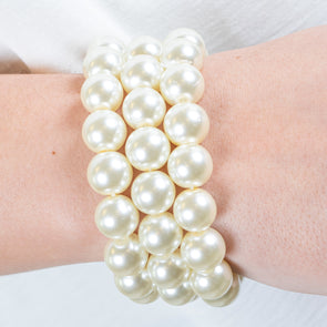 Large Glass Pearl Three Strand Bracelet Set