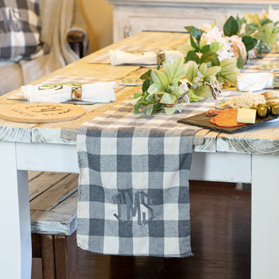 Gray and Ivory Buffalo Check Table Runner