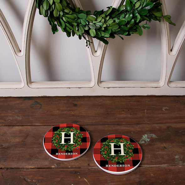 Red & Black Plaid Wreath Coasters