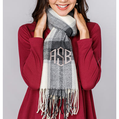 Soft as Cashmere Scarf - Creme & Grey Plaid