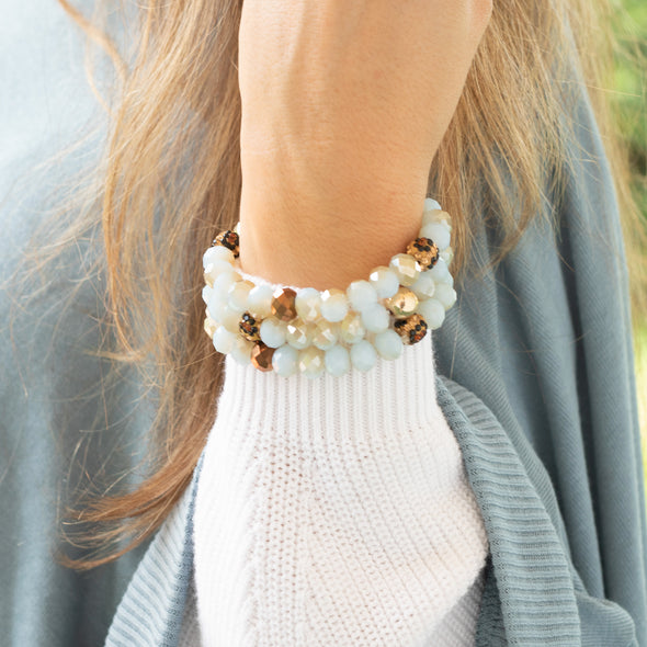 Tiger Eye Bracelet Stack - Light Blue