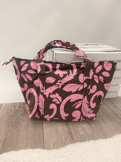 Brown/Pink Zip Top Tote