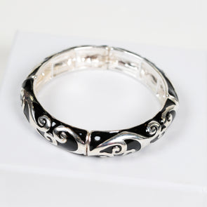 Silvertone Black Scroll Stretch Bangle