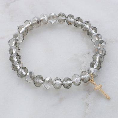 Grey Faceted Crystal Cross Bracelet