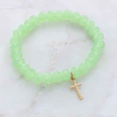 Spring Green Faceted Crystal Cross Bracelet