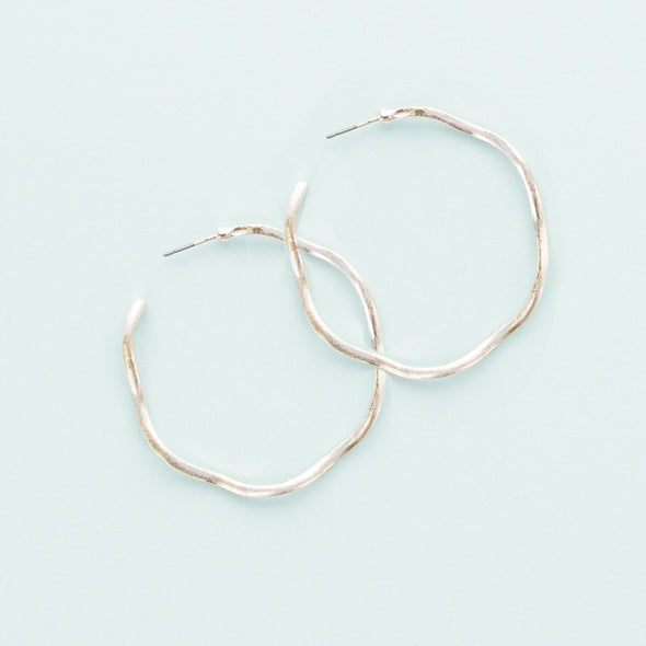 Making Waves Hoop Earrings - Silvertone