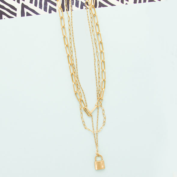 Padlock Necklace - Goldtone