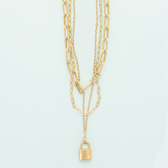 Padlock Necklace - Goldtone