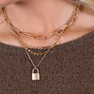 Padlock Necklace - Goldtone