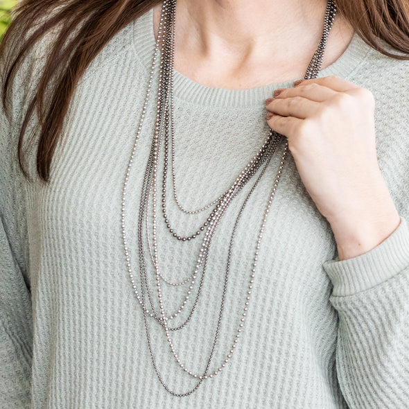 Seven Strand Hematite and Antique Silver Layering Necklace