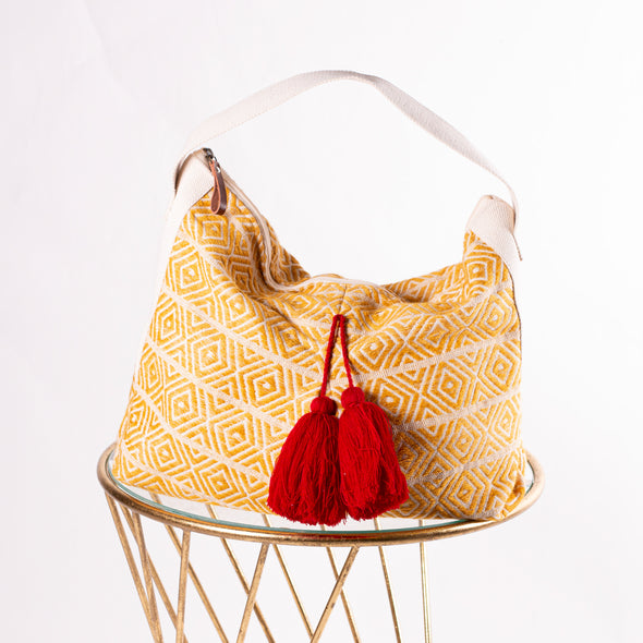 Phoenix Collection Set Handbag & Cosmetic - Yellow/Red Tassel