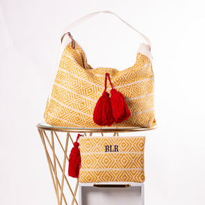 Phoenix Collection Set Handbag & Cosmetic - Yellow/Red Tassel