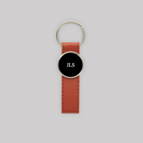 Mens Block Initials Leatherette Strap Keychain