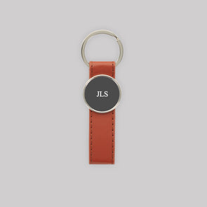 Mens Block Initials Leatherette Strap Keychain