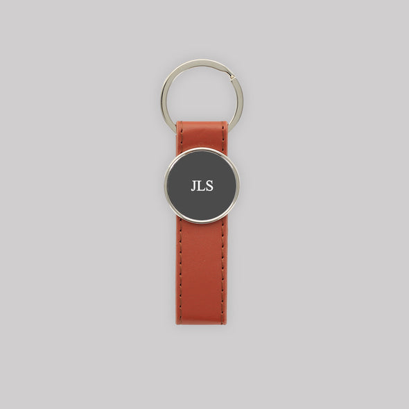 Mens Block Initials Leatherette Strap Keychain