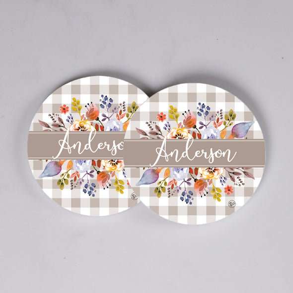 Plaid Fall Flowers Coasters