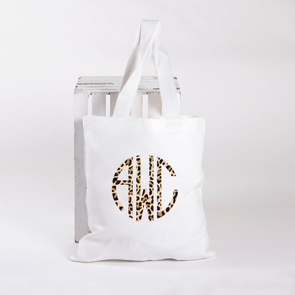 Leopard Circle Monogram, Personalized Tote Bag