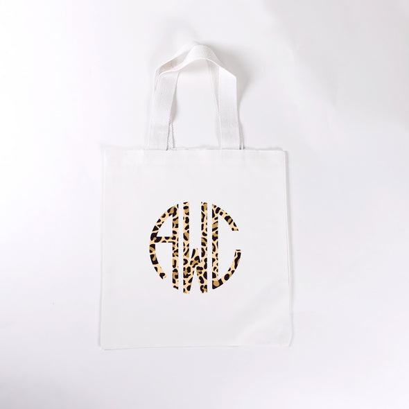 Leopard Circle Monogram, Personalized Tote Bag