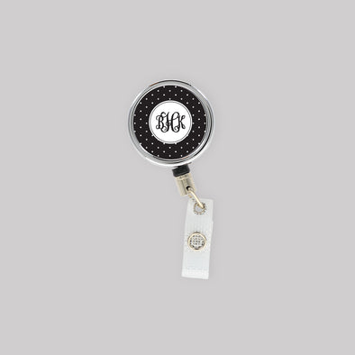 Black and White Polka Dot Retractable Lanyard