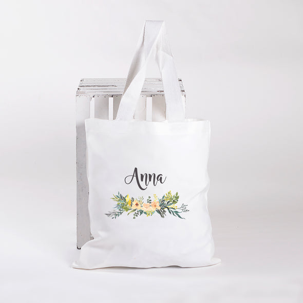 Floral Name Design, Personalized Tote Bag