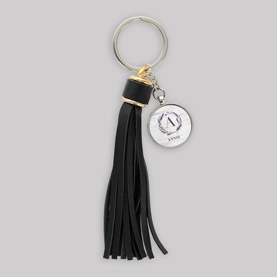 Woodgrain and Lavender Tassel Keychain