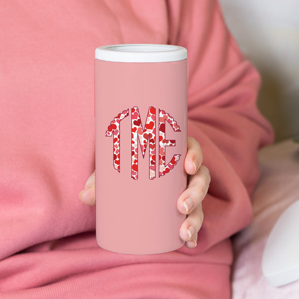 Heart Pattern Monogram Slim Can Cooler