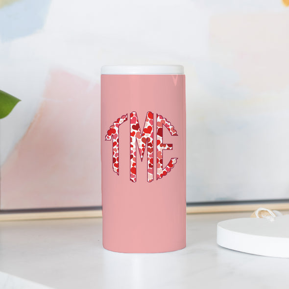 Heart Pattern Monogram Slim Can Cooler