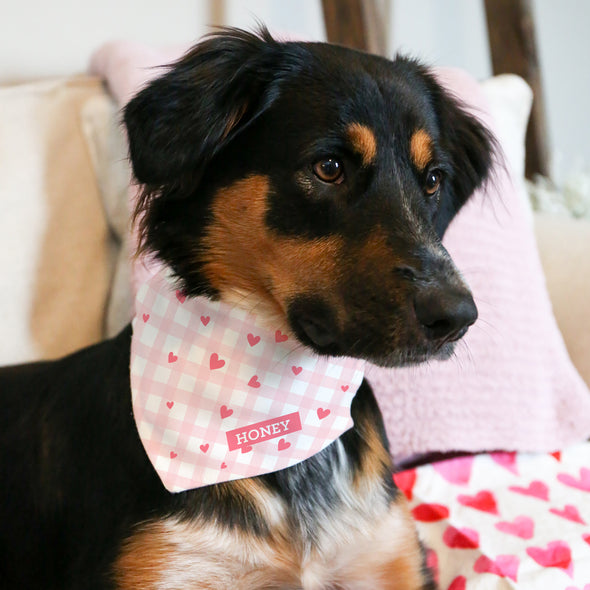 Pink Plaid Hearts Pet Bandana