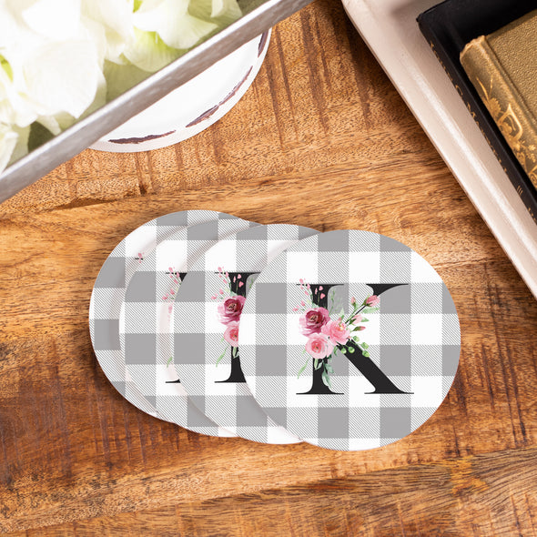 Grey and White Buffalo Check Coasters