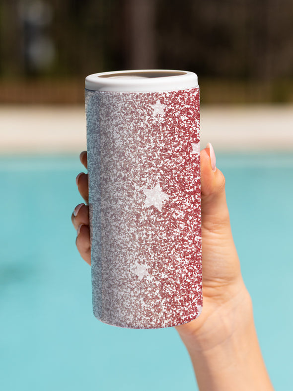 Glitter Red, White and Blue Slim Can Cooler