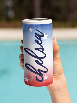 Red, White and Blue Slim Can Cooler