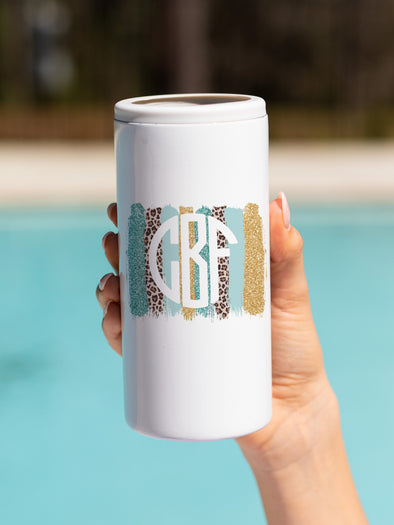 Blue Stripe Monogram Slim Can Cooler