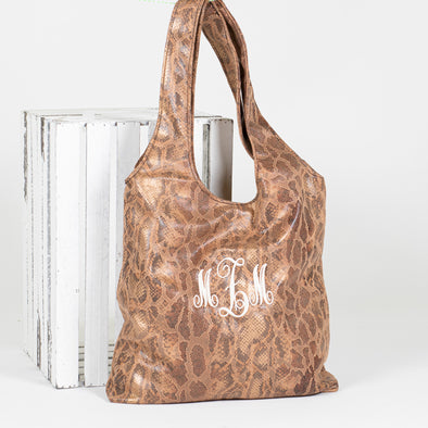 Brown Faux Snakeskin Tote