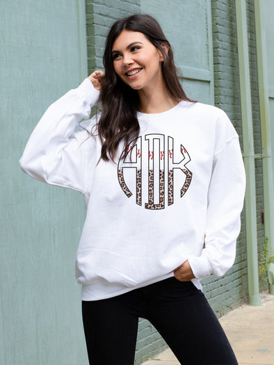 Leopard Baseball Monogram Sweatshirt - White