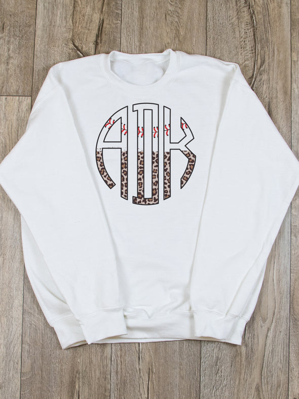 Leopard Baseball Monogram Sweatshirt - White