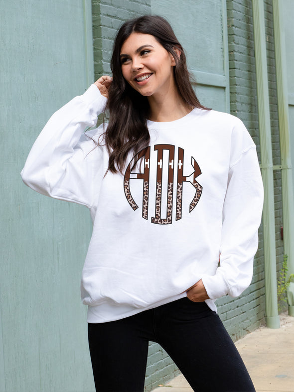 Leopard Football Monogram Sweatshirt - White