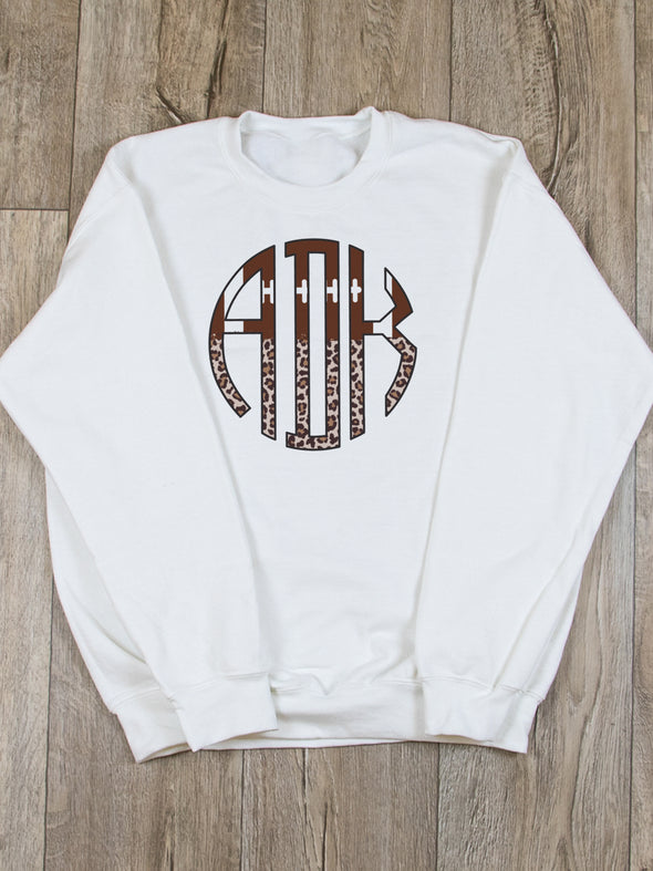 Leopard Football Monogram Sweatshirt - White