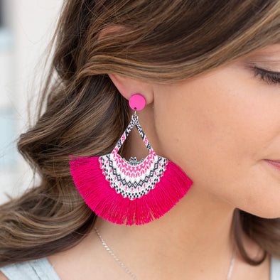 Fringe Benefits Earrings - Fuchsia