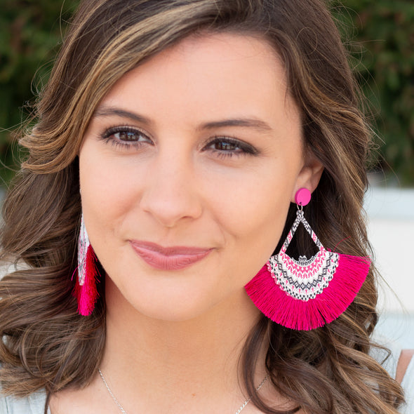 Fringe Benefits Earrings - Fuchsia