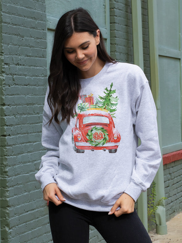 Vintage Christmas Car Sweatshirt - Grey