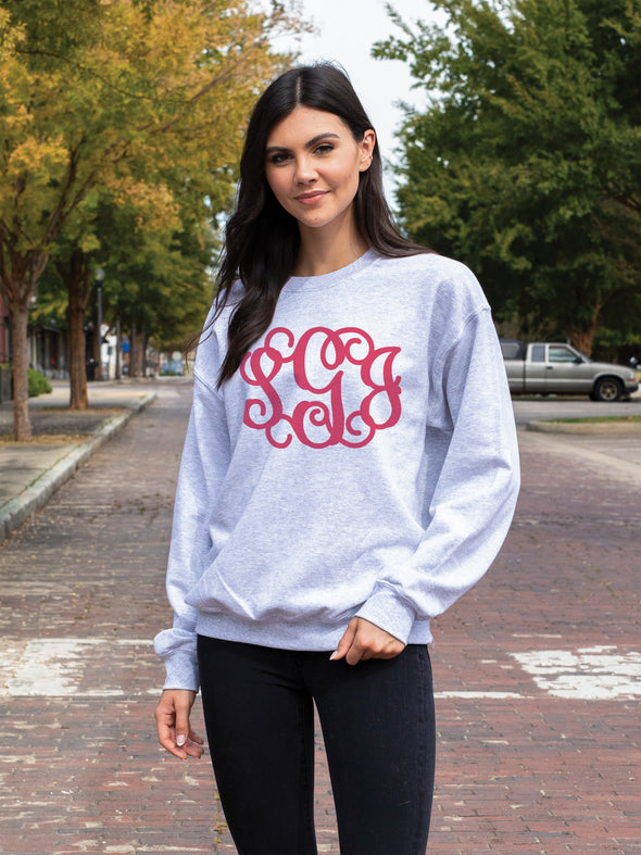 Solid Color Monogram Sweatshirt- Grey