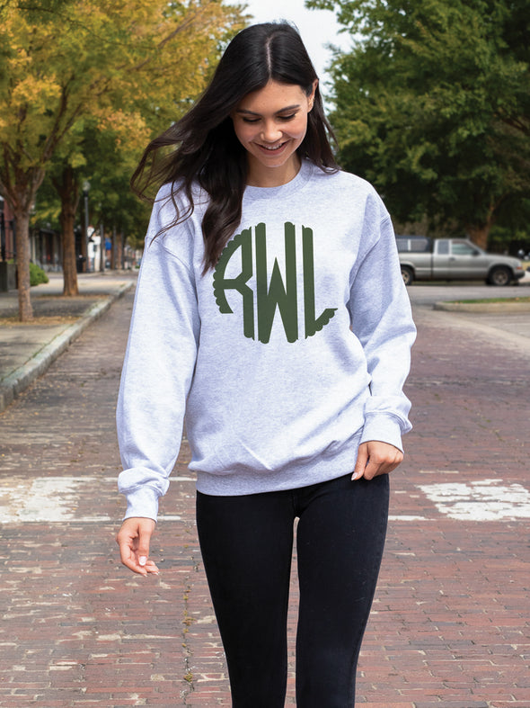 Solid Color Monogram Sweatshirt- Grey