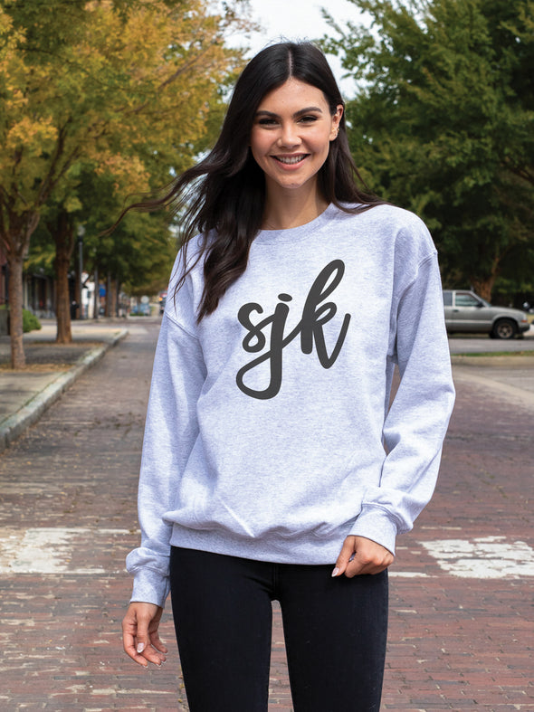 Solid Color Monogram Sweatshirt- Grey