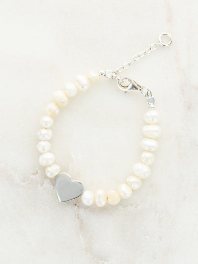 Sweet Baby Pearl Bracelet with Heart Disc