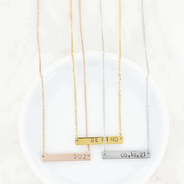 Hand Stamped Horizontal Bar Necklace