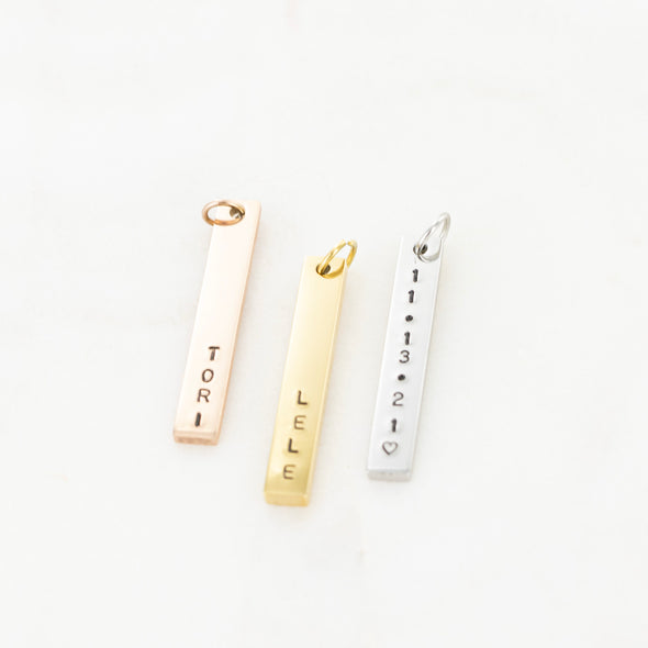 Hand Stamped Vertical Bar Charm