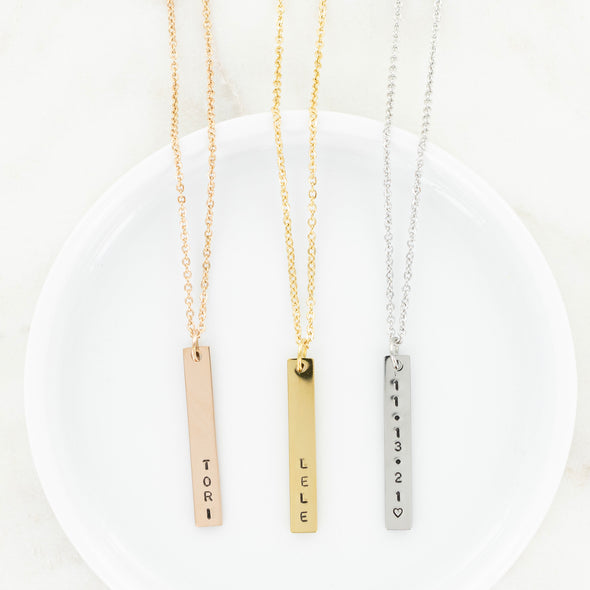 Hand Stamped Vertical Bar Necklace