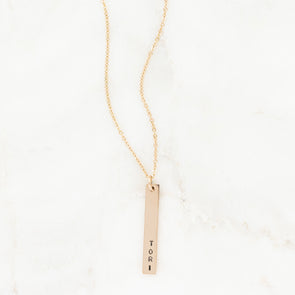 Hand Stamped Vertical Bar Necklace